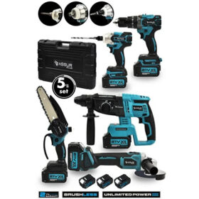 Assur Plus 21v Akülü 5li Set Kırıcı Delici Hilti Taşlama Somun Sıkma Akülü Vidalama Budama Testeri