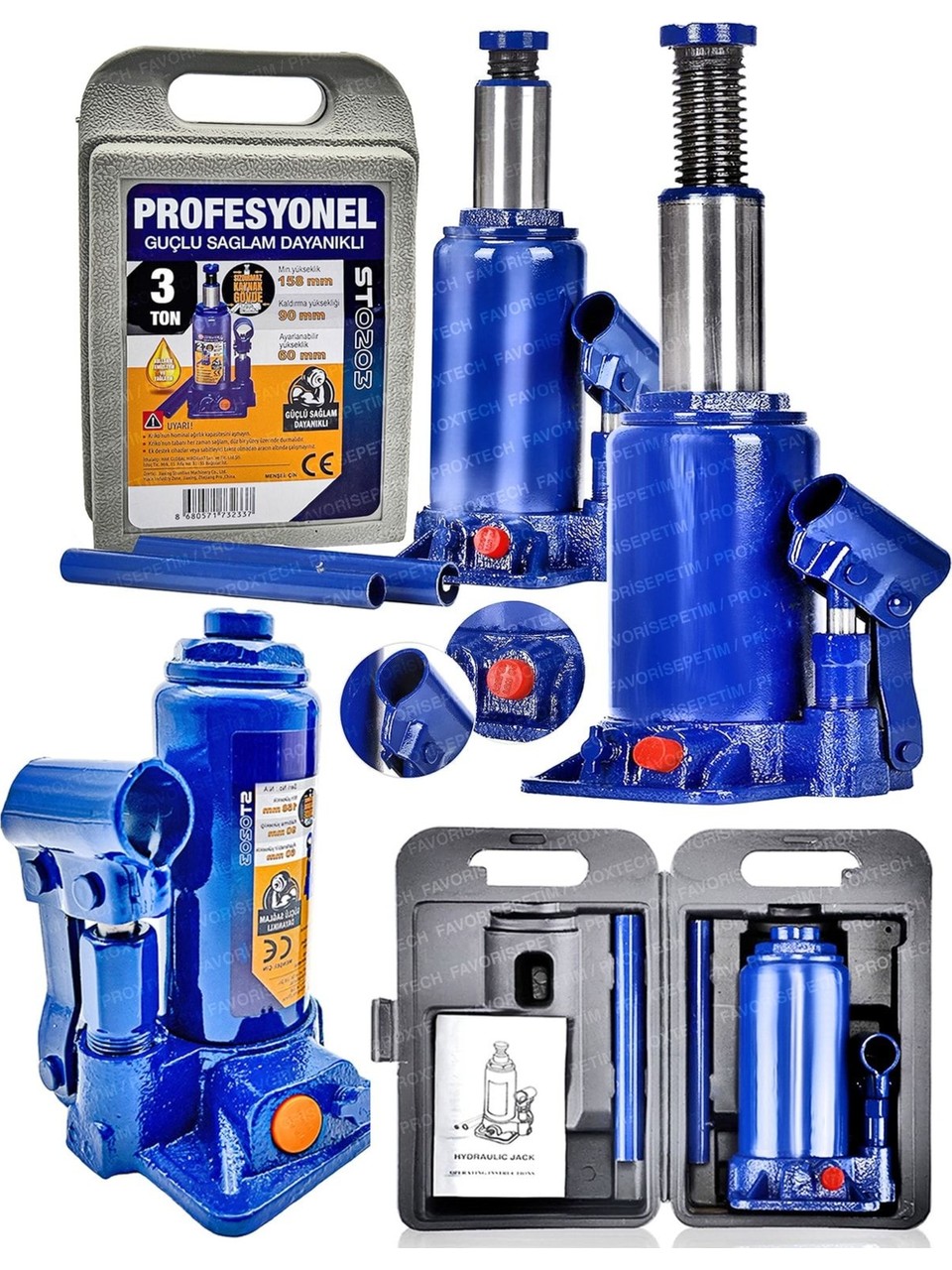 Profesyonel 3 Ton Portatif Hidrolik Ram Kaynaklı Şişe Kriko Taşıma Çantalı Hidrolik Şişe Kriko 3ton