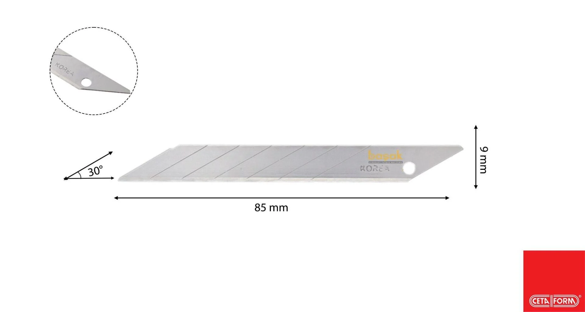 Ceta Form 30° 9 mm Maket Bıçağı Yedeği 10lu J46-R/30